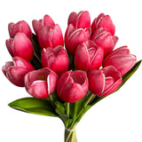 Artificial Tulip In Bulk For Home Kitchen Wedding Bridal Bouquet,Fake Flowers For Mother'S Day Easter Table Centerpieces Decorations(Large Size,Hot Pink,Real-Touch,12Pcs)