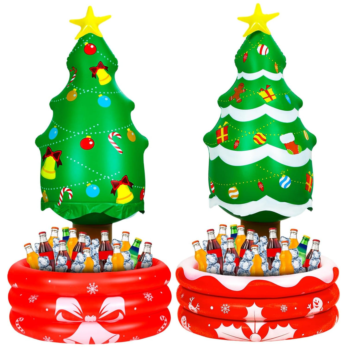 2 Pcs 4.13 Ft Inflatable Christmas Tree Cooler Blow Up Christmas Tree Decoration Star Treetop Hot Cocoa Mug Drink Cooler