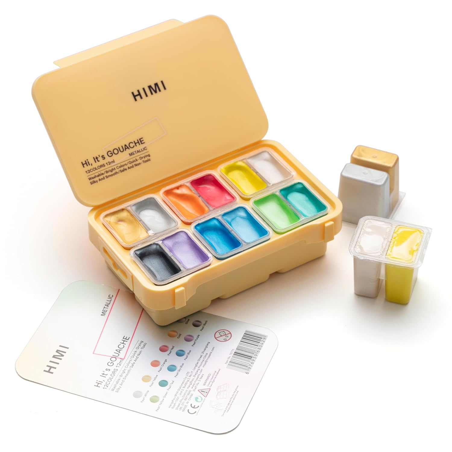 Metallic Jelly Gouache Paint Set, 12 Colors 12G, Jelly Cup Design, Travel Carry, Gouache Paint Non Toxic For Canvas And Paper, Art Supplies For Professionals And Beginner