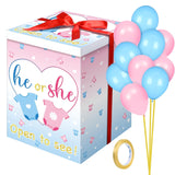 Gender Reveal Balloon Box With Ribbon And 10 Pink And Blue Balloons Gender Reveal Games He Or She Open To See For Party Decoration 12"X12"X16"(Cloth)