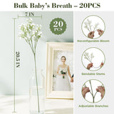 Babys Breath Artificial Flowers Bulk 20Pcs, Real Touch Faux Flower Flores Fake Babies Breath Long Stem For Tall Vase, White Bridal Bouquet, Wedding Reception Decor, Indoor Home Party Floral Decoration
