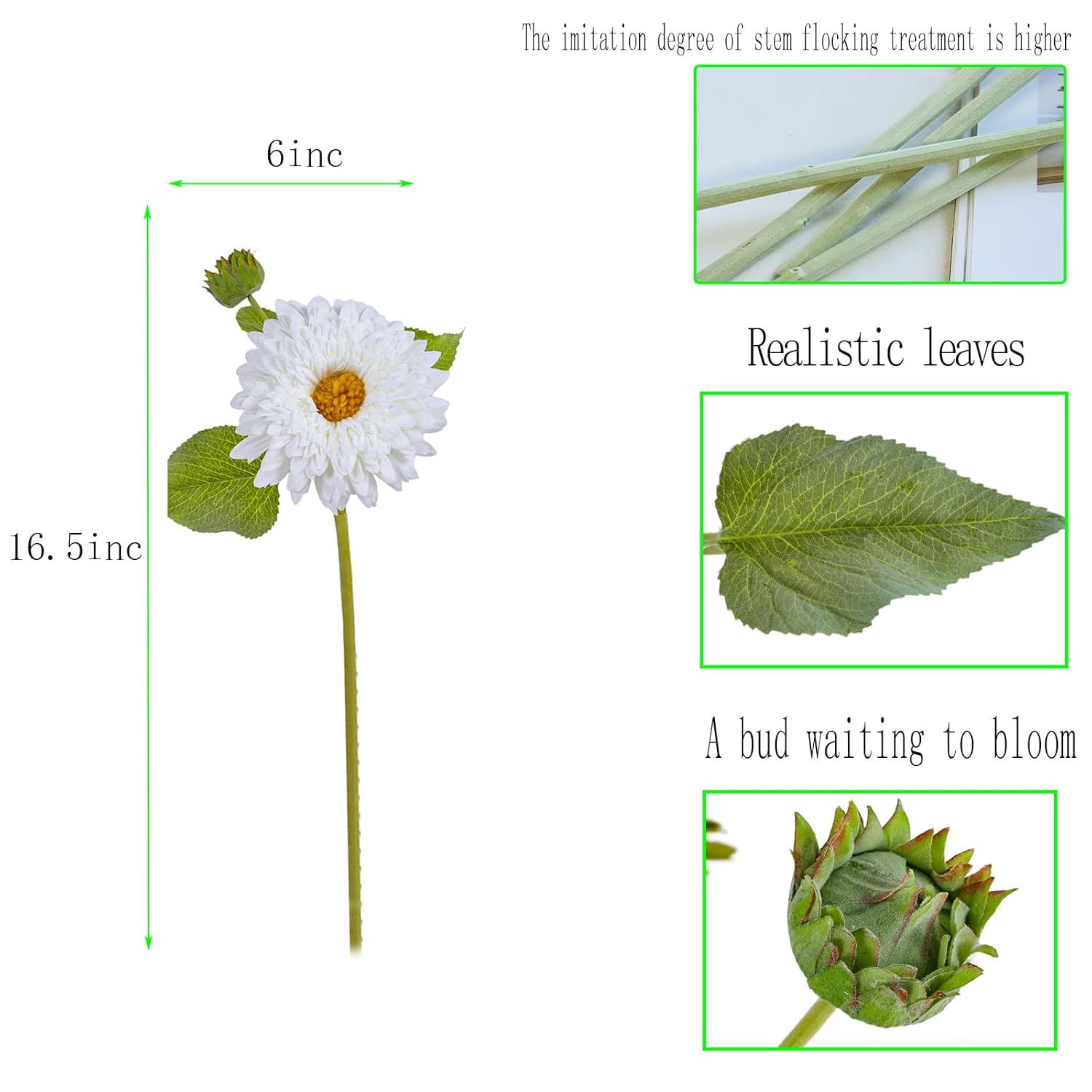 5Pcs White Sunflowers Artificial Flowers With Long Stems Fake Large Sunflowers Silk Faux Bouquet For Wedding Floral Arrangements Home Garden Birthday Party Indoor Decor(White)