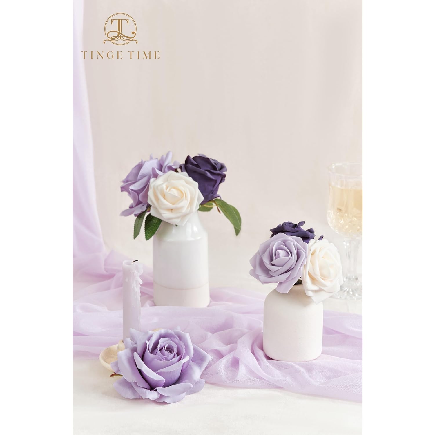 Artificial Flowers 24Pcs Real Looking Silk Flowers Fake Rose With Stems For Diy Wedding Bouquets Purple Bridal Shower Centerpieces Party Decorations (Shades Of Purple)