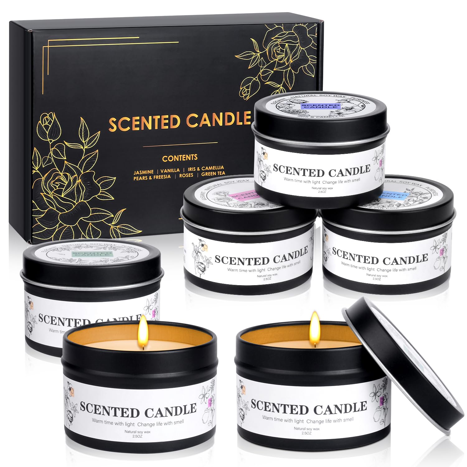 Scented Candles For Women And Men, 6 Pack Aromatherapy Candles For Home Scented, Natural Soy Jar Candle Bulk Gift Set For Christmas Birthday Thanksgiving Mother Coworker