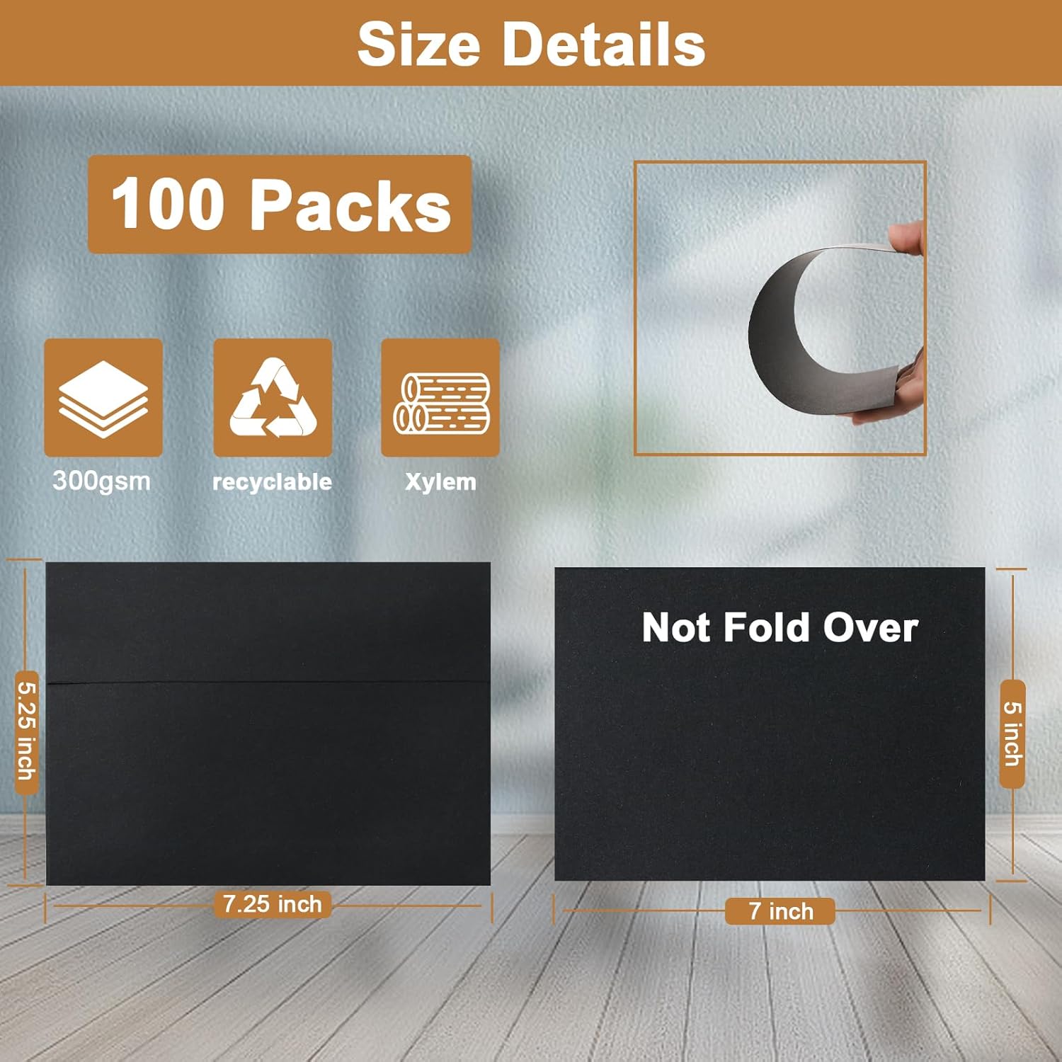 100 Packs Black Blank Flat Cards And Envelopes 5 X 7 Heavyweight Single Panel Cardstock And A7 Envelopes Self Seal For Diy Wedding Invitations, Party, Thank You Cards, Mailing