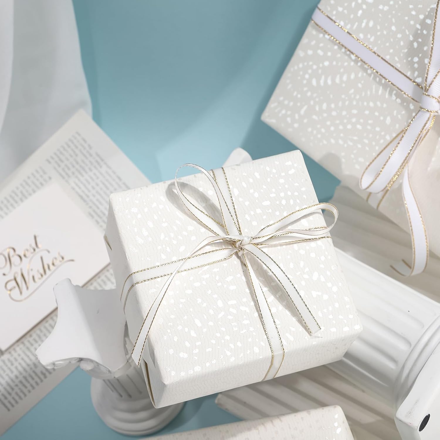 White Wrapping Paper Roll - Mini Roll - 17 Inch X 16.5 Feet - White With Silver Design Perfect For Birthday, Holiday, Wedding, Baby Shower