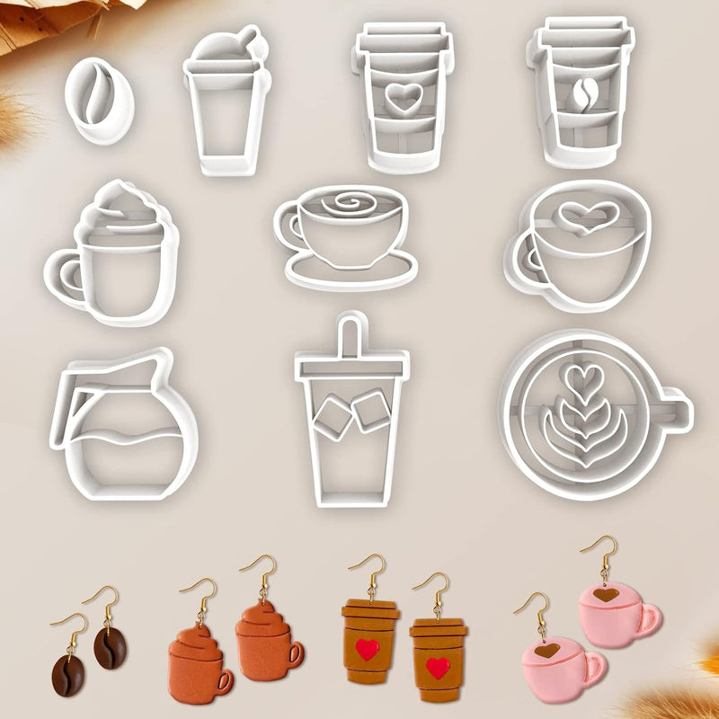 Coffee Clay Cutters Kit 10Pcs Polymer Clay Earring Making Tools Coffee Mug Cup