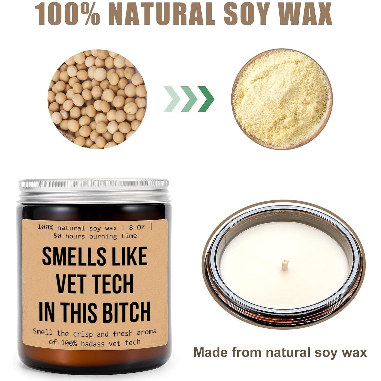 Vet Tech Scented Soy Wax Candle - 8Oz, 50Hr Burn Time, Modern Style, Lavender Scent, Indoor Use, Spa/Relaxation, Unique Fragrance Blend