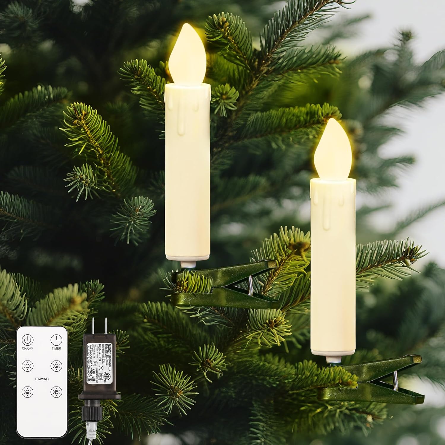 Christmas Tree Candle Lights 20 Led, Flickering Clip On Flameless Candles With Remote Timer & 4 Modes, Xmas Tree Candle Lights Holiday Ornaments For Trees Windows Party Wedding, Beige