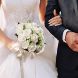 Wedding Bouquets For Bride, Ivory White Bridal Bridesmaid Wedding Flowers, Artificial Toss Rose With Silk Ribbon For Civil Ceremony