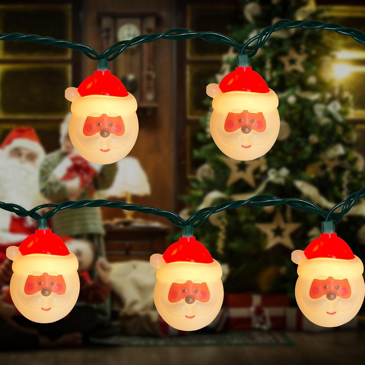 Christmas Santa Claus String Lights, 8.5Ft Christmas Decorations String Lights With 10 Santa Claus, Plug In Waterproof N