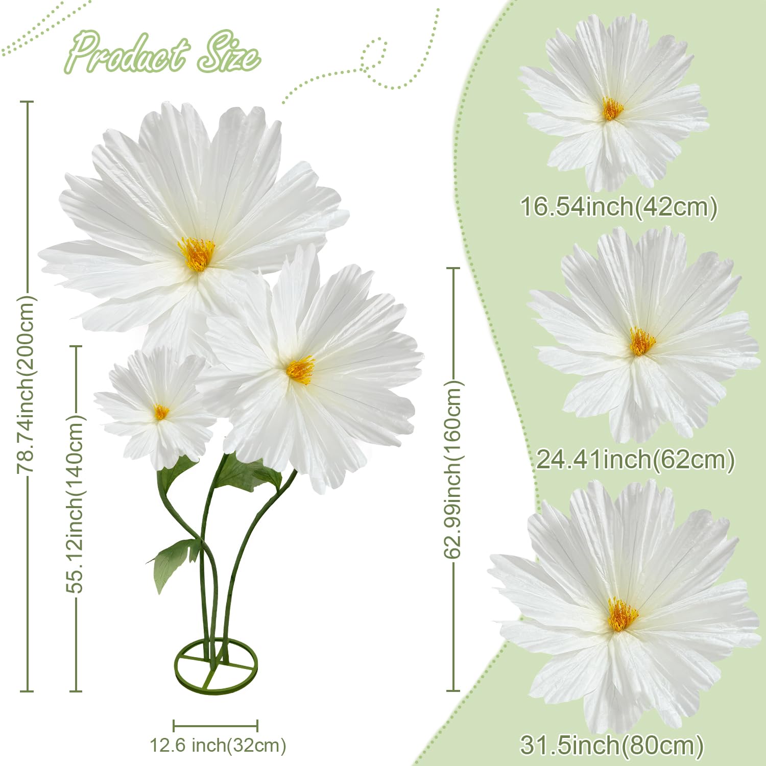 Giant Daisy Flowers Artificial, Large Paper Flower For Decoration, 6.1Ft Big Daisies Flowers Decor, No Fading For Birthday Party Garden Office Home Wedding Graduation Shop Window Display 3Pcs(White)