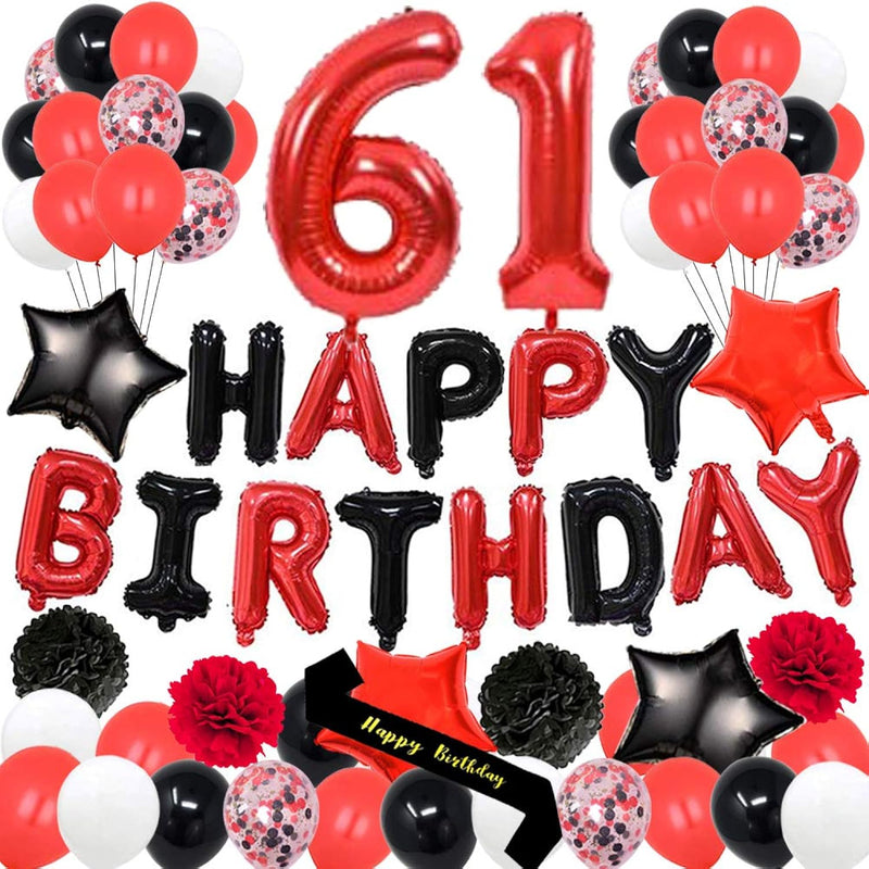 61St Birthday Party Decorations-Happy Birthday Foil Ballons Banner Red