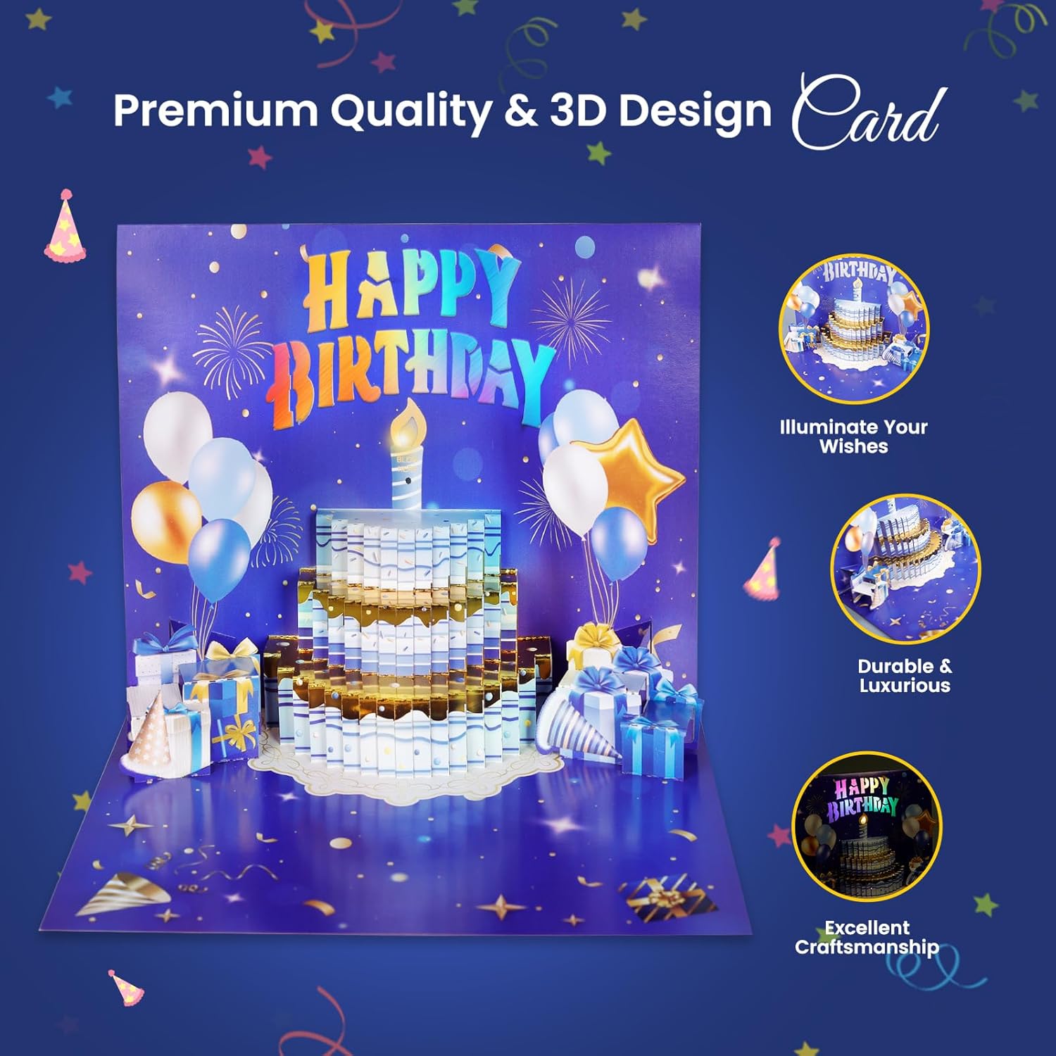 3D Popup Happy Birthday Card | Musical Lights Up Greeting Cards | Blow Out The Candle| Candle Cake Pop Up Card | Plays Happy Birthday Song | Perfect For Women, Men, Kids & Loved Ones