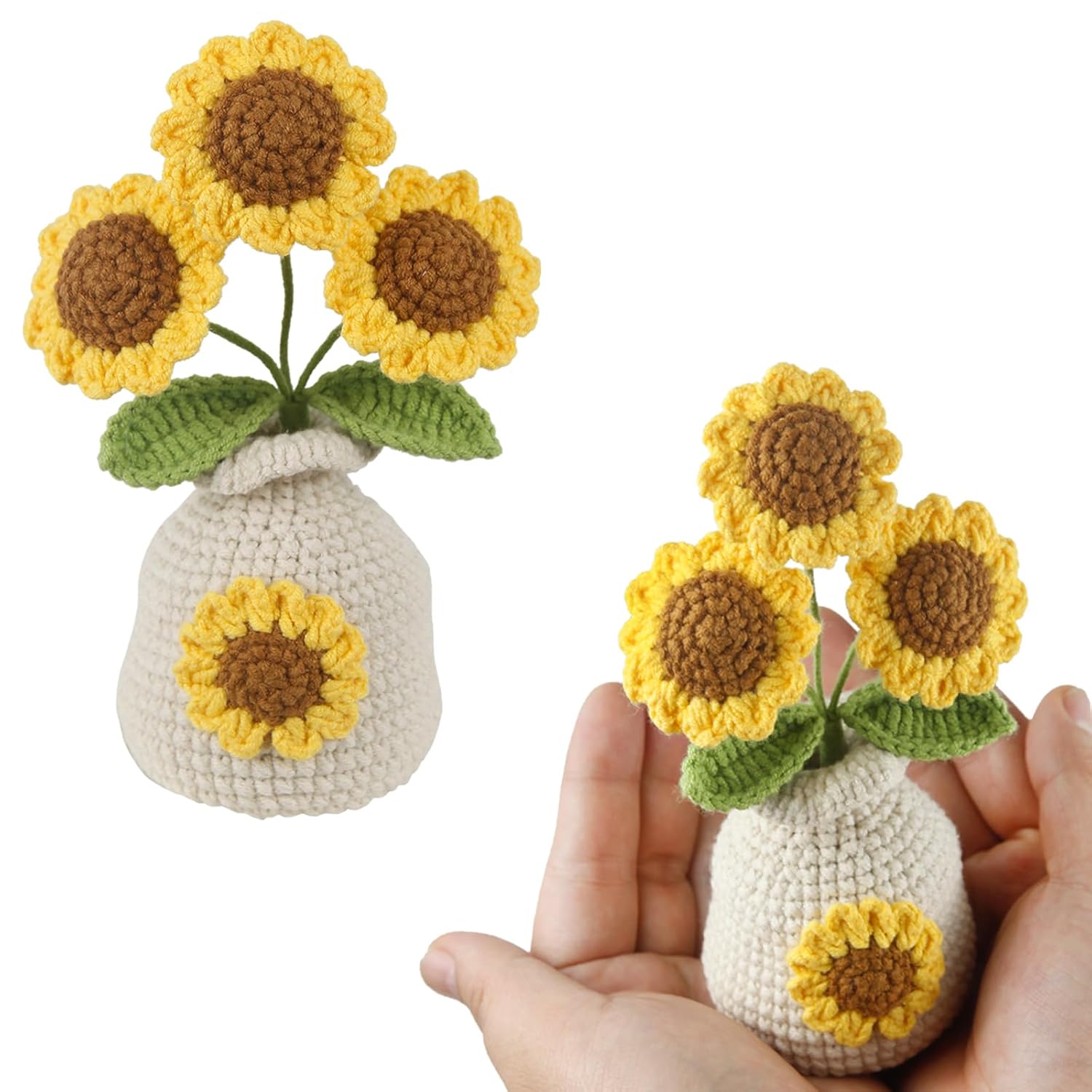 Crochet Flowers Pot Artifical Sunflower For Office Desk Car Dashboard Decor Emotional Support Flowers Gifts For Teacher Women Student Handmade Knitted Flowers Birthday Christmas Party Home
