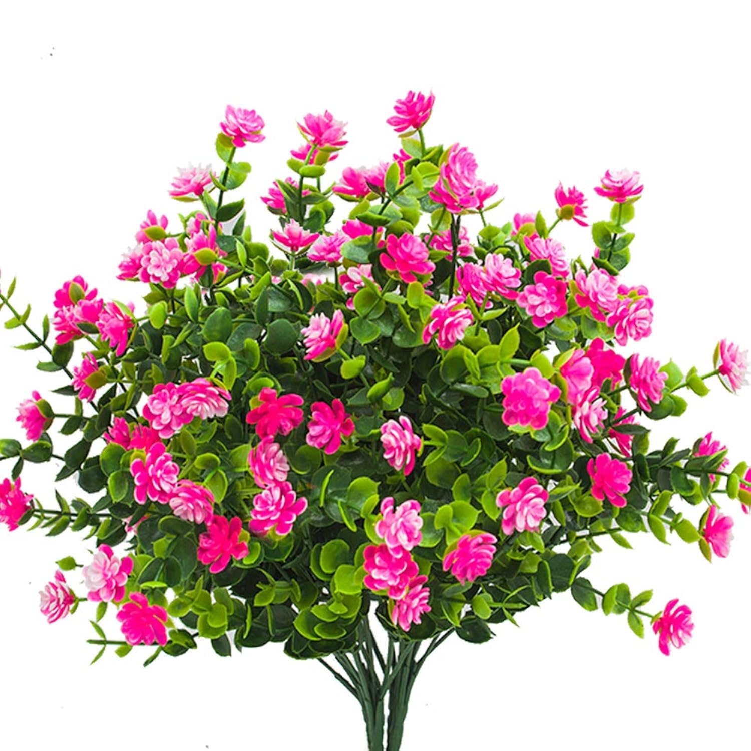 Artificial Flowers, Fake Outdoor Uv Resistant Plants Faux Plastic Greenery Shrubs Indoor Outside Hanging Planter Home Kitchen Office Wedding, Garden Decor (Pink)