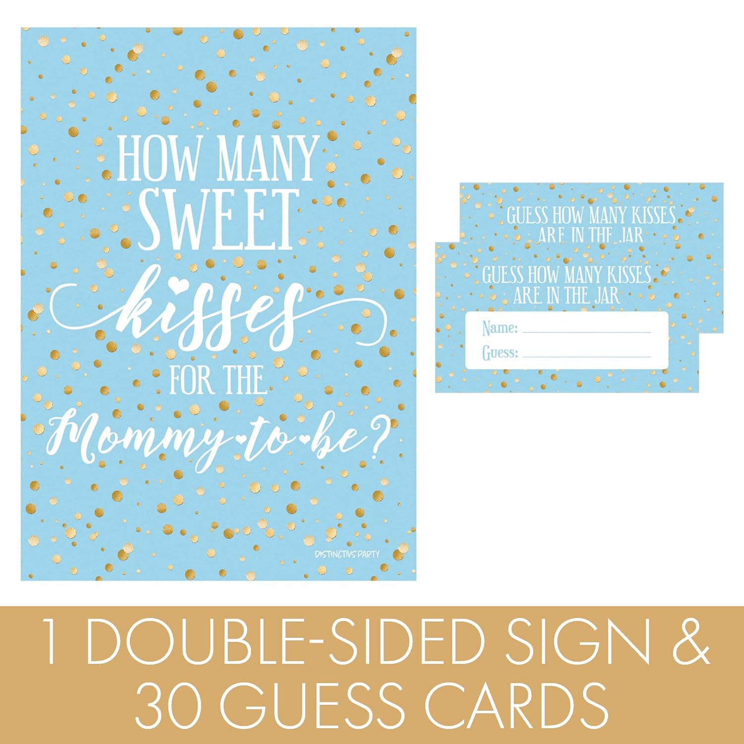 How Many Kisses Baby Shower Game - Blue And Gold It'S A Boy Baby Shower (Sign With Cards)