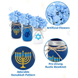 Hanukkah Mason Jar Floral Arrangement Table Centerpiece Hanukkah Home Decor Hanukkah Tiered Tray Decor With Faux Plants Artificial Blue Flowers Set Of 3
