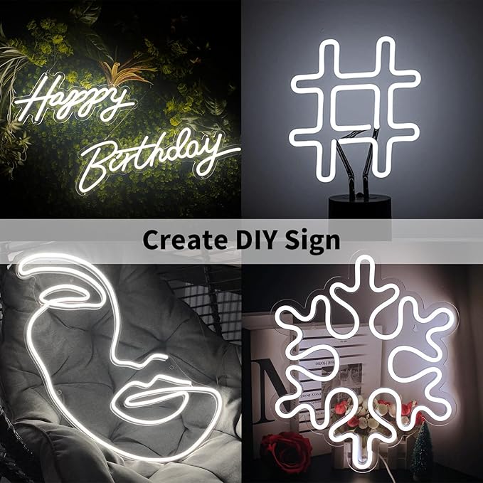 16.4FT White LED Neon Rope Light 12V Waterproof Cuttable Dimmable Strip Lights No Plug