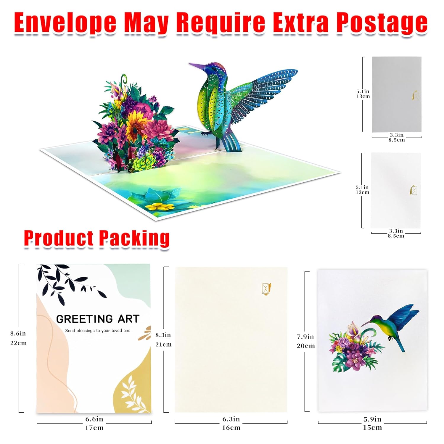 Hummingbird Birthday Card Pop Up For Women, Wife, Grandma, 3D Popup Greeting Card For Mothers Day, Fathers Day, Valentines Day, Anniversary, Thank You, Get Well