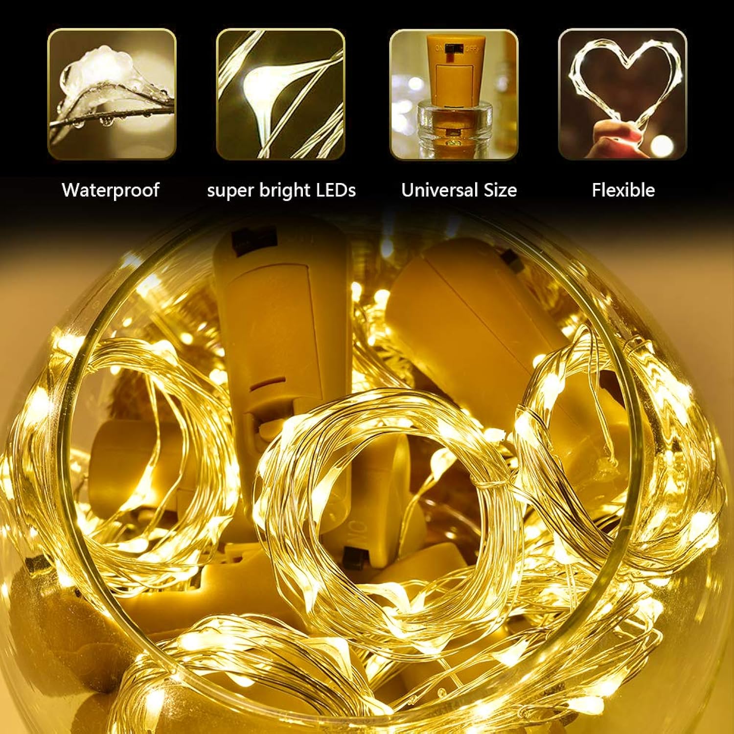 Wine Bottle Lights With Cork, 6 Pack Mini Fairy String Lights Battery Operated With 6 Replacement Batteries, Party Decor