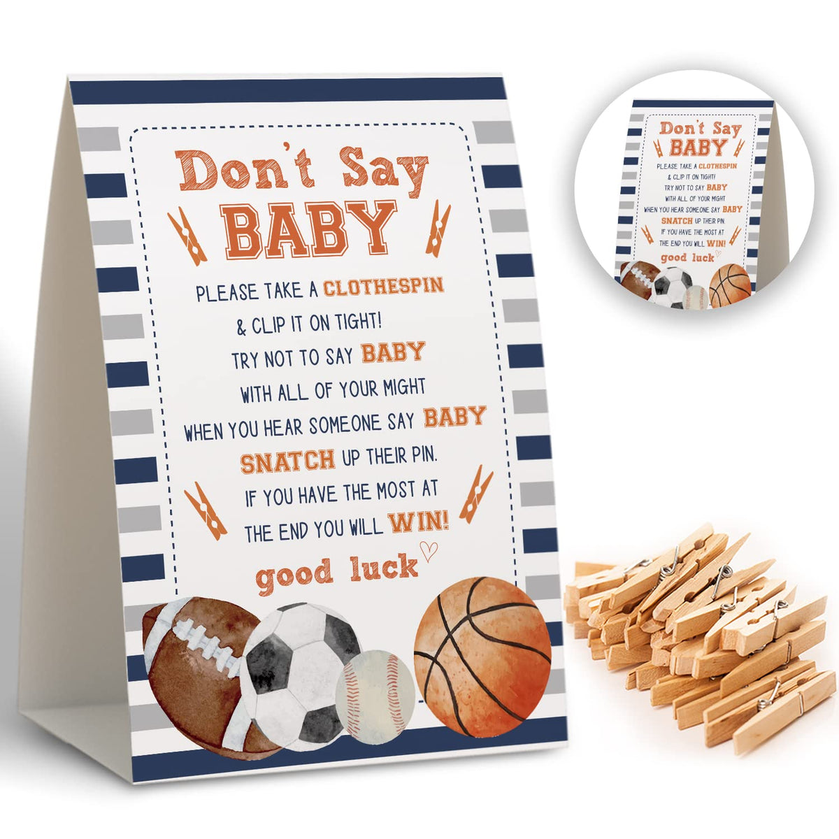 Don'T Say Baby Clothespin Game, Sports Baby Shower Games(Pack Of 1 Sign And 50 Mini Clothespins),Baby Shower Decorations,Baby Shower Game Gender Neutral,Party Favors Supplies - 11