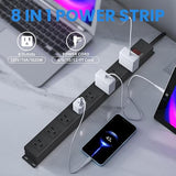 8 Outlet Metal Heavy Duty Power Strip 12FT 14AWG Cord Wall Mount Industrial Black