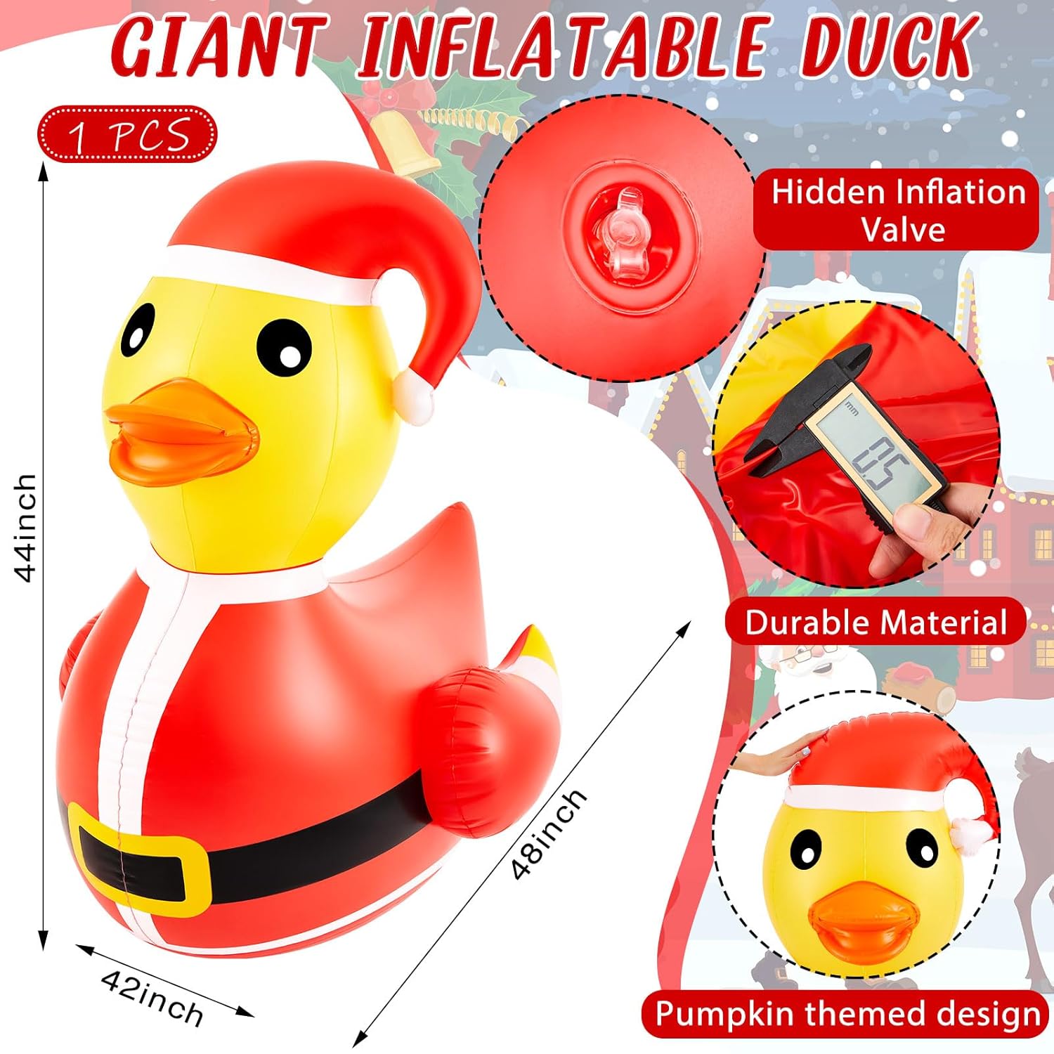 1 Pcs 4 Feet Pvc Christmas Giant Inflatable Duck Huge Rubber Large Blow Up Duck Christmas Pool Floats For Xmas Holiday I