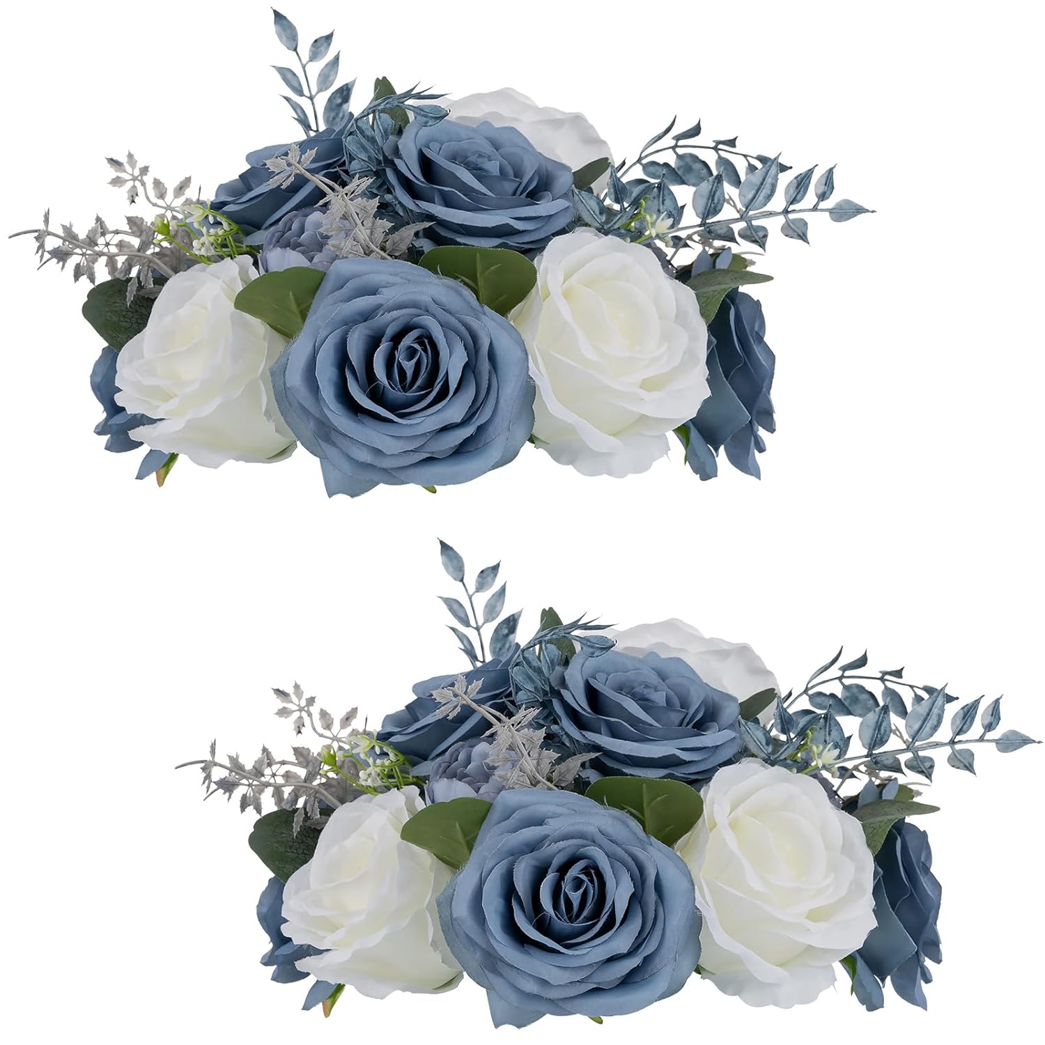 Flower Ball Centerpieces For Tables: Dusty Blue & White Artificial Rose Fake Floral Arrangement For Wedding Party Centerpiece Decorations 9.4 Inch Diameter 2 Pcs