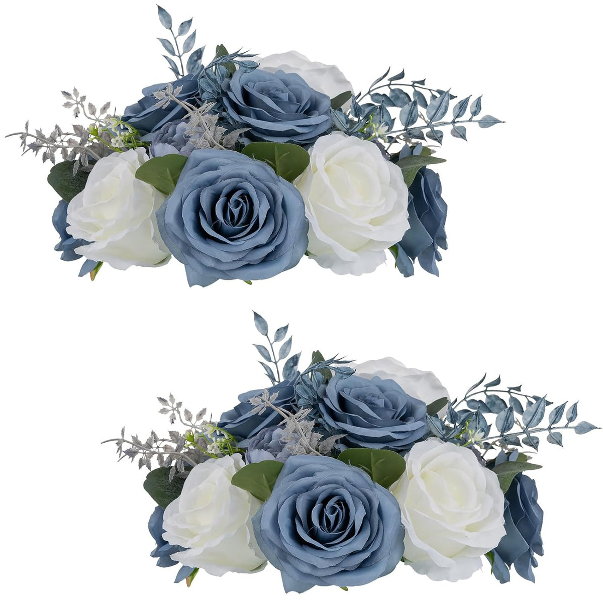 Flower Ball Centerpieces For Tables: Dusty Blue & White Artificial Rose Fake Floral Arrangement For Wedding Party Centerpiece Decorations 9.4 Inch Diameter 2 Pcs