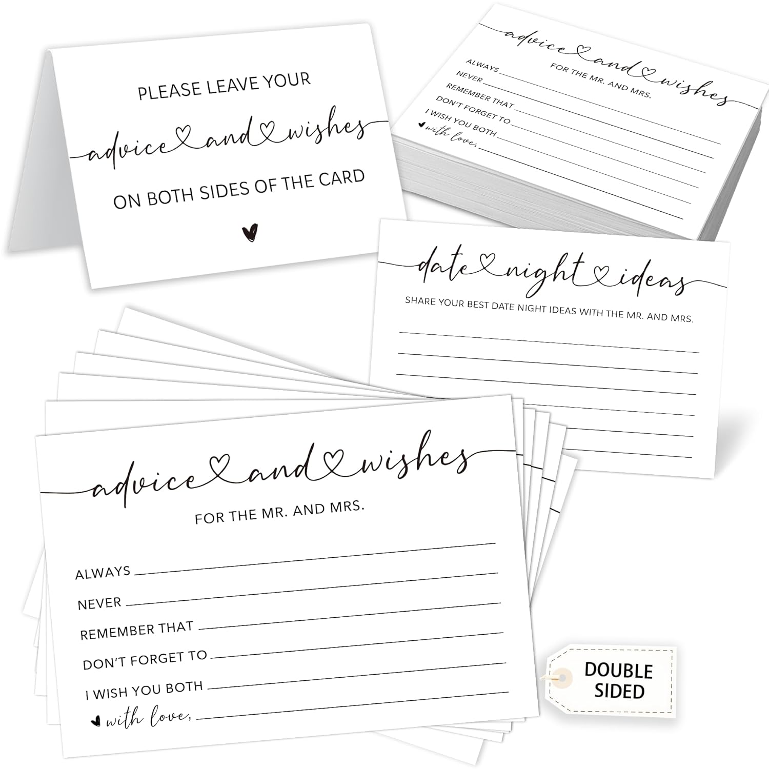 Minimalism Advice And Wishes For The Mr And Mrs - 50 Packs Wedding Advice Cards Bridal Shower Game Cards Reception Guest Book For Bride Groom Newlywed Engagement Party Decoration -A02
