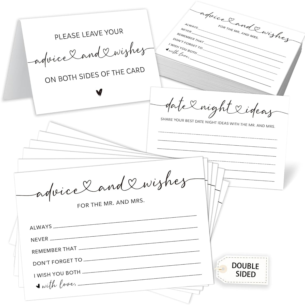 Minimalism Advice And Wishes For The Mr And Mrs - 50 Packs Wedding Advice Cards Bridal Shower Game Cards Reception Guest Book For Bride Groom Newlywed Engagement Party Decoration -A02