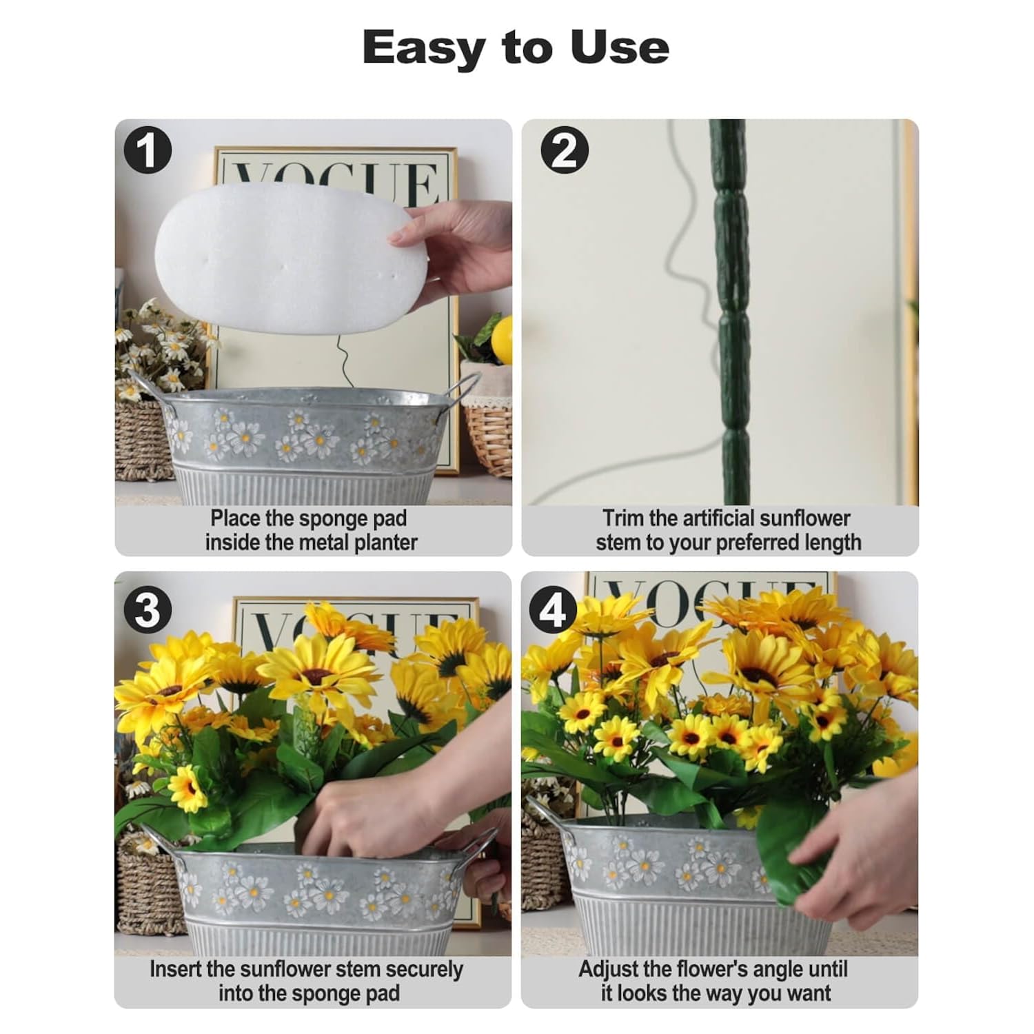 Sunflowers Artificial Flowers In Plant Pots With Table Mat - Fake Sunflower Pot Table Centerpieces, Faux Silk Sunflower Arrangement Farmhouse Decorations For Wedding, Party, Dining Room