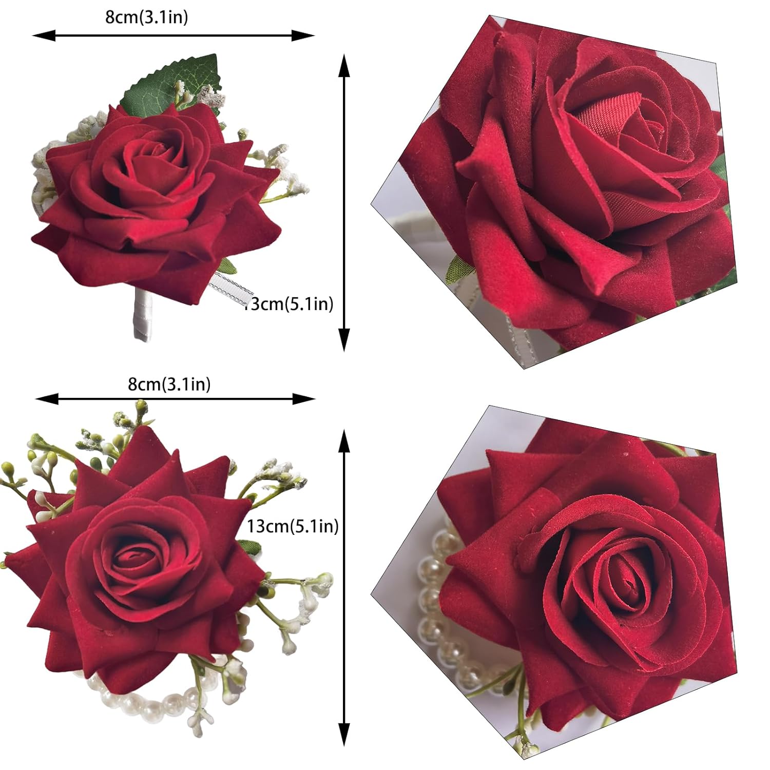 Corsage And Boutonniere Set Artificial Flower Wrist Corsage And Boutonniere For Men Groom Groomsmen Bride Bridesmaids,Wedding Prom Suit Decorations (1, Red)