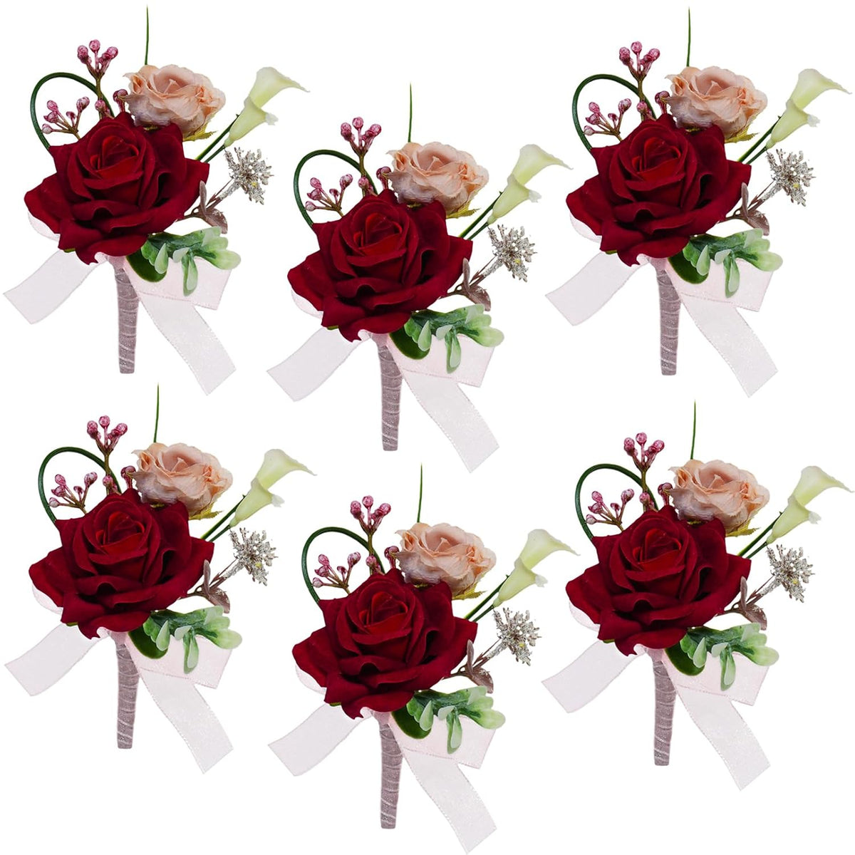 Red Boutonniere For Men,Set Of 6,Groom Boutonniere For Wedding,Anniversary,Homecoming,Formal Dinner Party,Wedding Decor,Artificial Red Rose