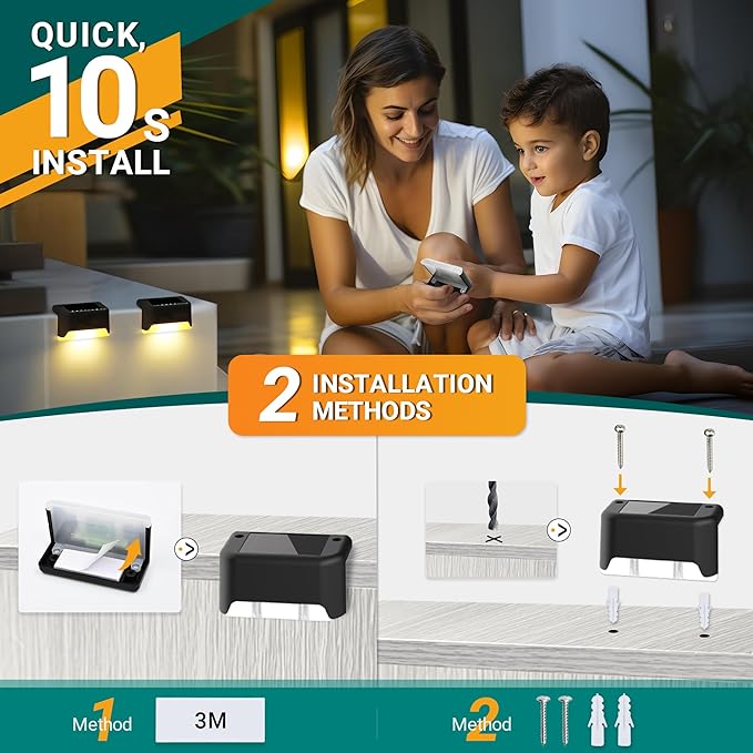 16 Pack Solar Deck Lights Outdoor Waterproof Warm White LED Step Fence Pathway Lights