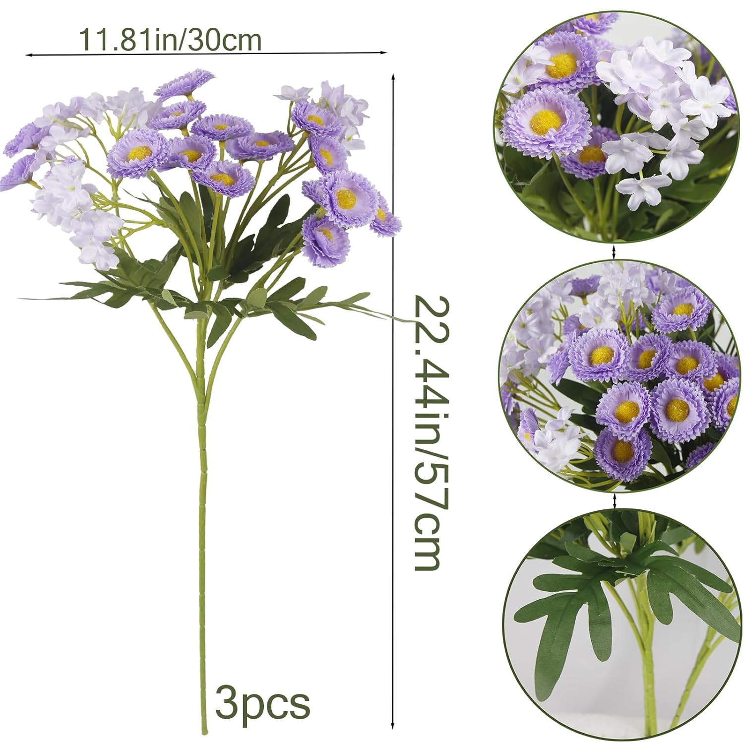 3 Pcs Artificial Daisy Flowers For Outdoors Summer Spring Decor Purple Silk Flowers Wildflowers Uv Resistant Faux Daisies Flowers For Planter Pots Home Indoor Table Centerpiece Vase Window Box