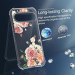 Pixel 9 Case for Women - Floral TPU Cover w/ Screen Protector, Big Rose Design