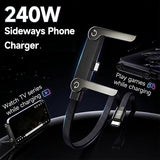 240W USB C to USB C Braided Fast Charging Cable with Built In Phone Stand Black