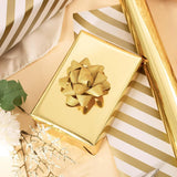 Reversible Gold Wrapping Paper Roll - 17 In X 32.8 Ft(46.5 Sq.Ft.) Metallic Gold And Stripe Design Gift Wrap For Christmas, Wedding, Birthday, Valentines Day, Mothers Day, Baby Shower