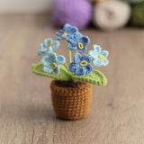 Crochet Flowers Cute Potted Flower Birthday Teacher’S Day Graduation Anniversary Christmas Valentines Decor For Car Dashboard Home Office Decoration (Blue Gradient Myosotis)