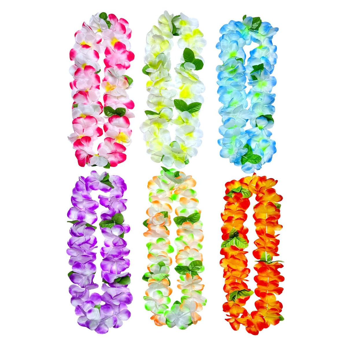 6 Counts Hawaiian Leis For Luau Party Supplies, Tropical Flower Lei Decorations, Premium Artificial Leis For Wedding, Graduation, Beach & Birthday Party Favors