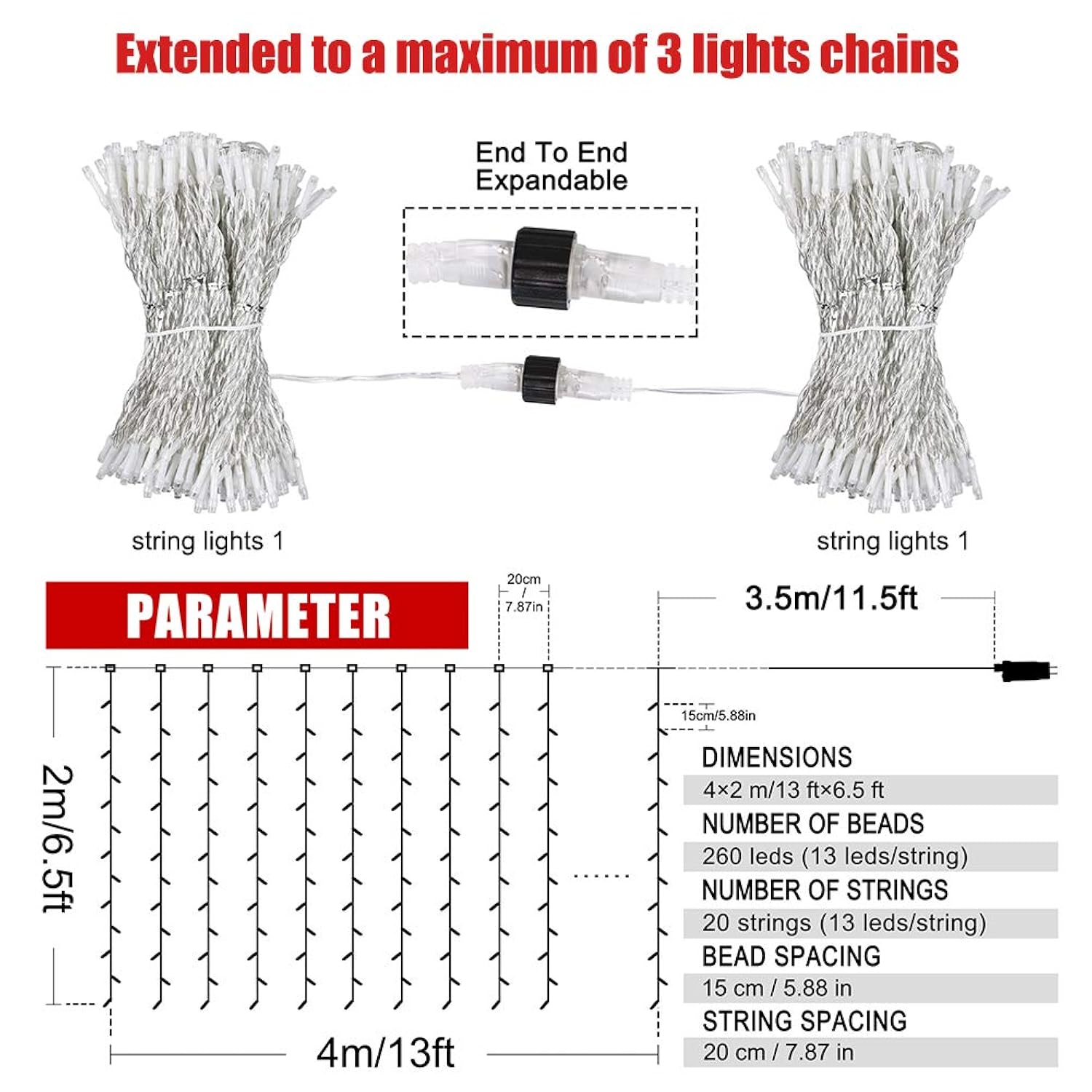 Fiee Curtain Lights,13Ftx6.5Ft Safety Window Curtain Icicle String Lights 30V 8 Modes For Christmas Wedding Party Family