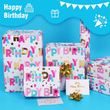 Birthday Wrapping Paper Roll - 1 Roll(17" X 33Ft) - Pastel Happy Birthday Gift Wrap Supplies For Kids