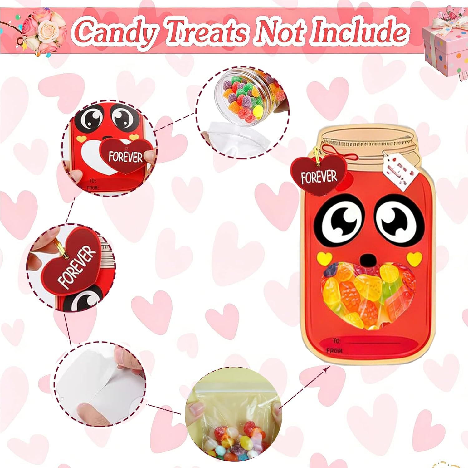 Valentines Day Cards For Kids 50Pack Mason Jar Happy Valentines Cards Diy Valentine Exchange Cards For Boys Girls School Class Classroom Party Favors