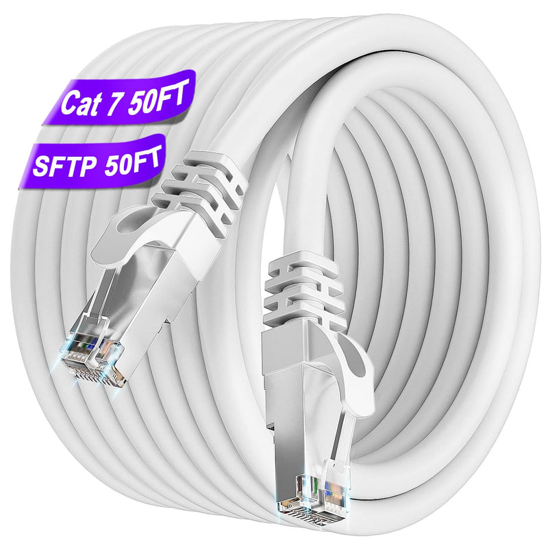 Cat 7 Ethernet Cable 50Ft, Triple Shielded Cat 7 Cable Outdoor Indoor White, 2