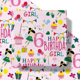 Happy 6Th Birthday Wrapping Paper Roll For Girls, Mini Roll, Pink Happy Birthday Girl Pattern Design For Party And More, 17 Inches X 16.4 Feet, 6 Years Old