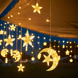 Moon And Star Led Curtain Lights, 8.2Ft Christmas Decorations Indoor String Lights, Twinkle Fairy Light For Bedroom,Rama