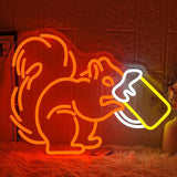 Squirrel Beer Neon Sign Dimmable Animal LED Wall Light for Bar Game Room Bedroom Decor
