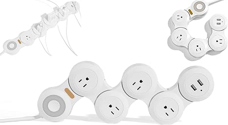 Flexible Surge Protector Power Strip with 4 Outlets 2 USB Ports and 6FT Flat Plug Cord White